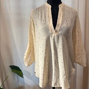 Lush Beige Blouse with Navy Dots
